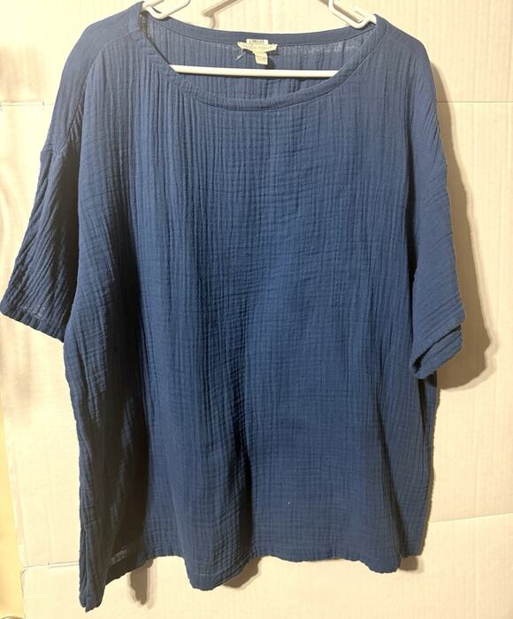 Eileen Fisher Tops - Eileen Fisher Women’s Blue Round Neck Short Sleeve Organic Cotton Blouse XL